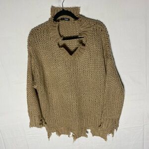 Ciminy Paris Oversized Tan Distressed Chunky Knit Sweater M